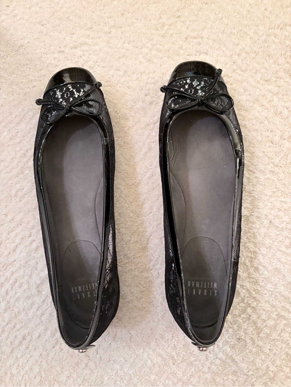 Stuart Weitzman Black Lace & Patent Toe Ballet Flats